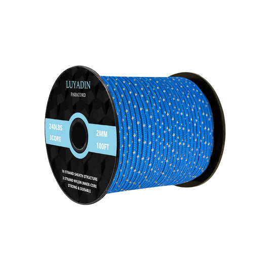 LUYADIN Reflective Paracord 240lb - Diameter 2mm Micro Utility Cord -3 Strand Parachute Spool Cord - 100ft 200ft,Paracord for Camping,Hiking,Fishing,Outdoor and DIY