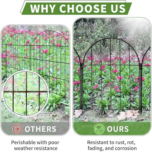 10PACK Garden Fence,11FT(L) x17inch(H) Metal No Dig Fence Animal Barrier Fence,Heavy Duty Rustproof Arched Flower Bed Edging Ornamental Wire Border Panel,Decorative Fence for Yard Patio Outdoor Decor