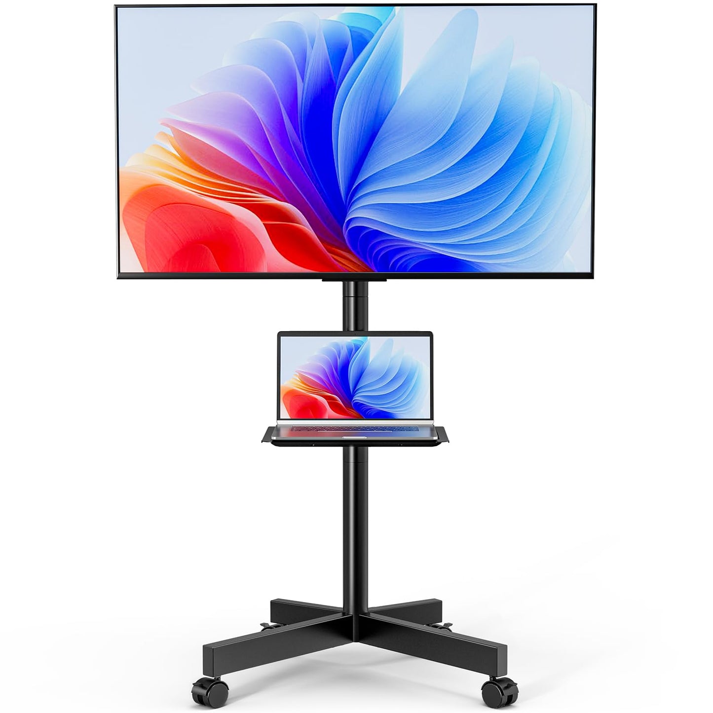 HOLMAXD Mobile TV Stand for 23-65 Inch LCD LED Flat/Curved Panel Screen TVs, Height Adjustable Rolling Floor TV Cart with Tilt Mount and Shelf, Portable Stand Holds up to 110 lbs, Max VESA 400x400mm