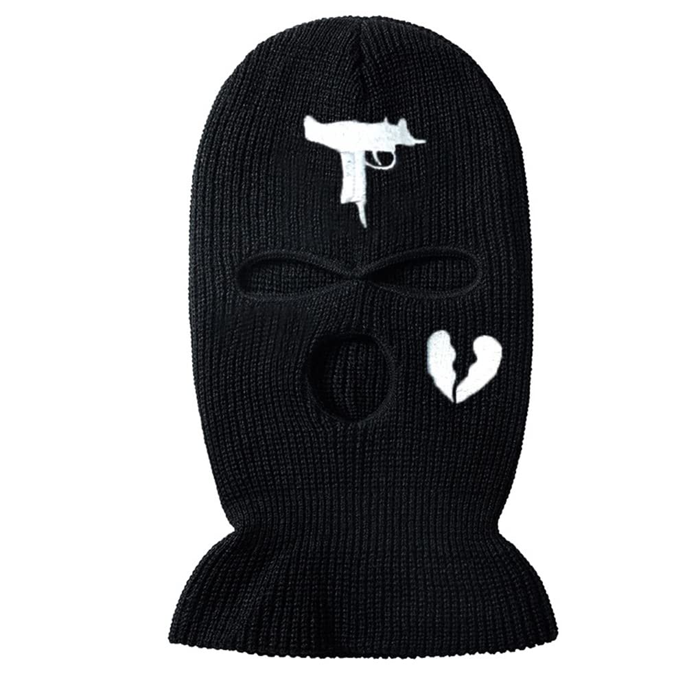 FASHIXD 3 Hole UZI Balaclava Knitted Full Face Cover Ski Mask Winter Windproof Neck Warmer Thermal Cycling for Men Women (Black)