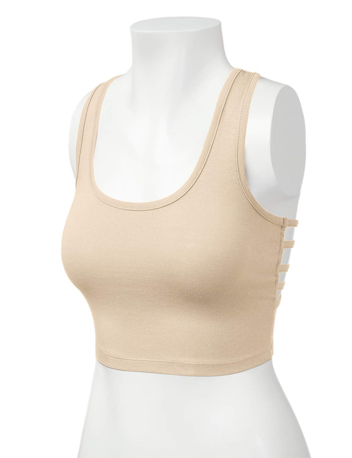 HATOPANTS Sleeveless Racerback Crop Tank Top Camisole Backless Scoop Neck Shirts Taupe S