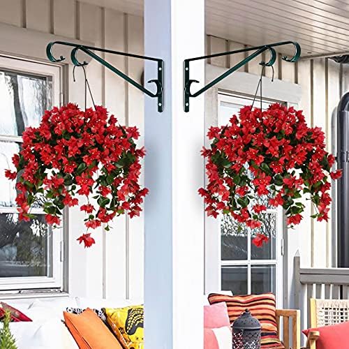 Plant Hangers Outdoor 2 Pack 15.5 Inch Metal Plant Hooks for Wall, Decorative Straight Hanging Plant Bracket for Bird Feeders, Planters, Lanterns, Wind Chimes, Blackish Green