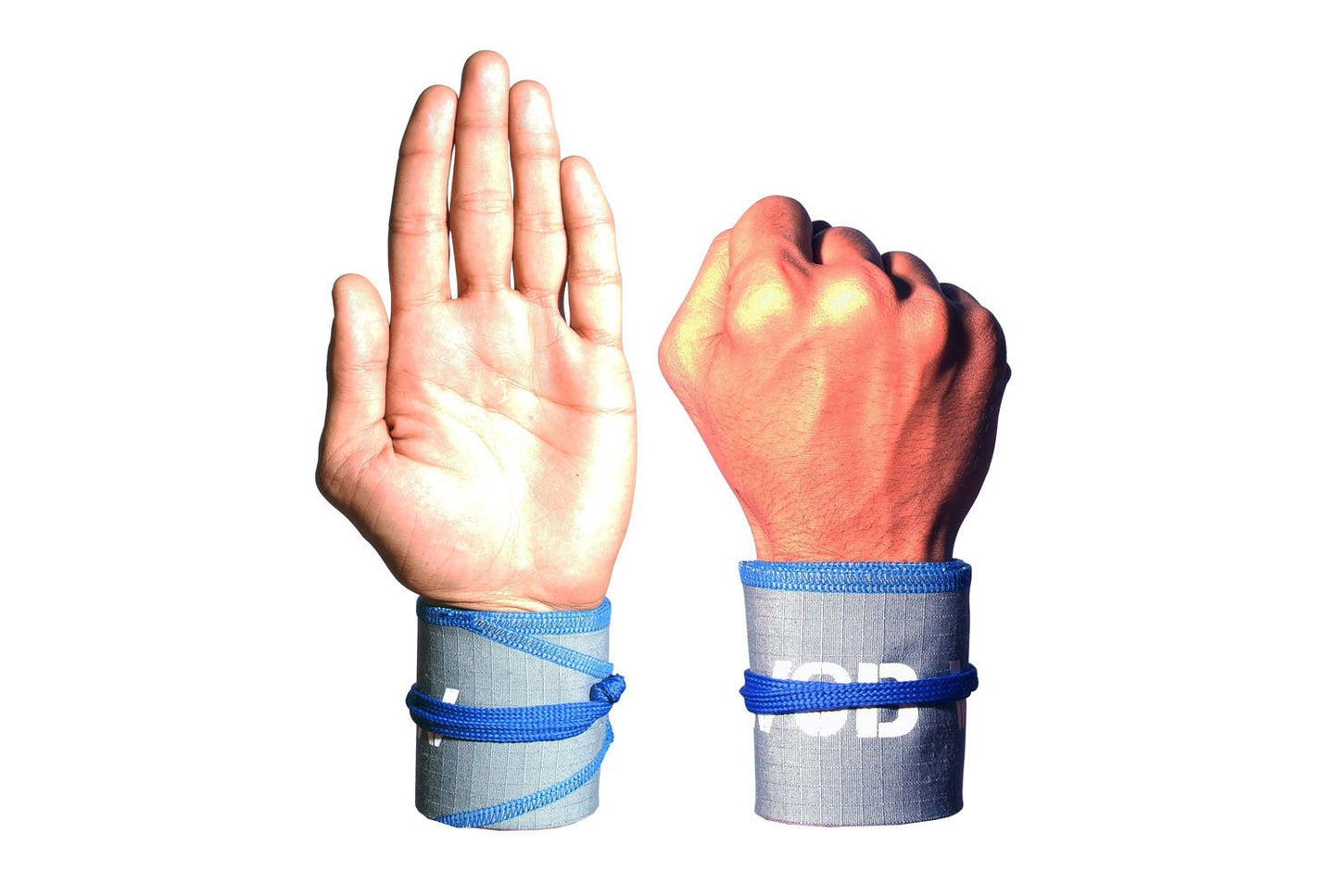 WOD Wear Wrist Wraps for Powerlifting, Strength Training, Bodybuilding, Cross Training, Olympic Weightlifting, Yoga Support - One Size Fits All (Gray/Blue Stitch)
