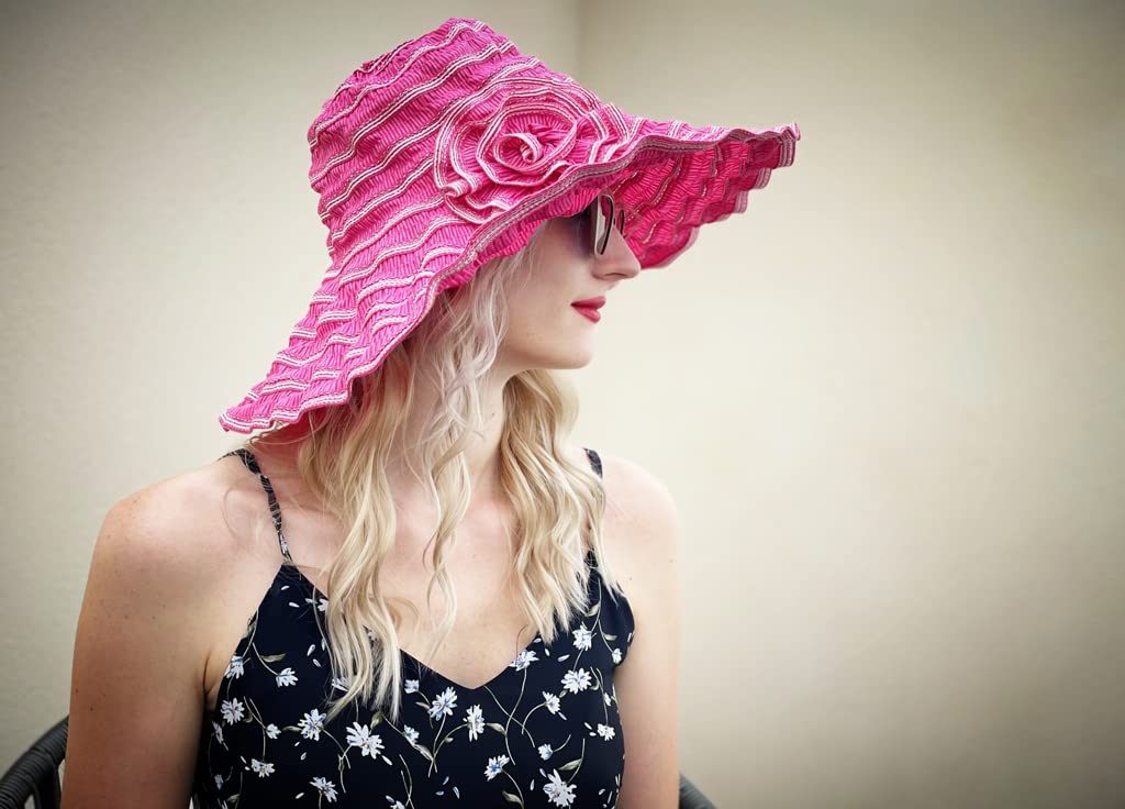 Women Folding Vintage Outdoor Sun Hats for Beach Garden Travelling UV Protection Rose
