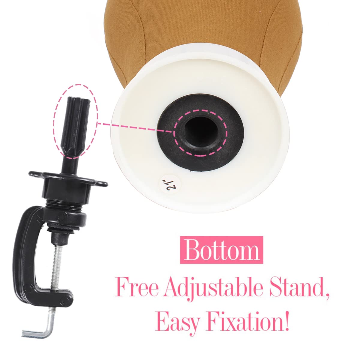 Leeven 21"-24" Canvas Block Head for Wig Poly Canvas Wig Head With Stand Brown Mannequin Head for Wig Styling Making Display Manikin Head With Wig Cap T-Pins C-needles C clamp Hair Clips 23 Inch