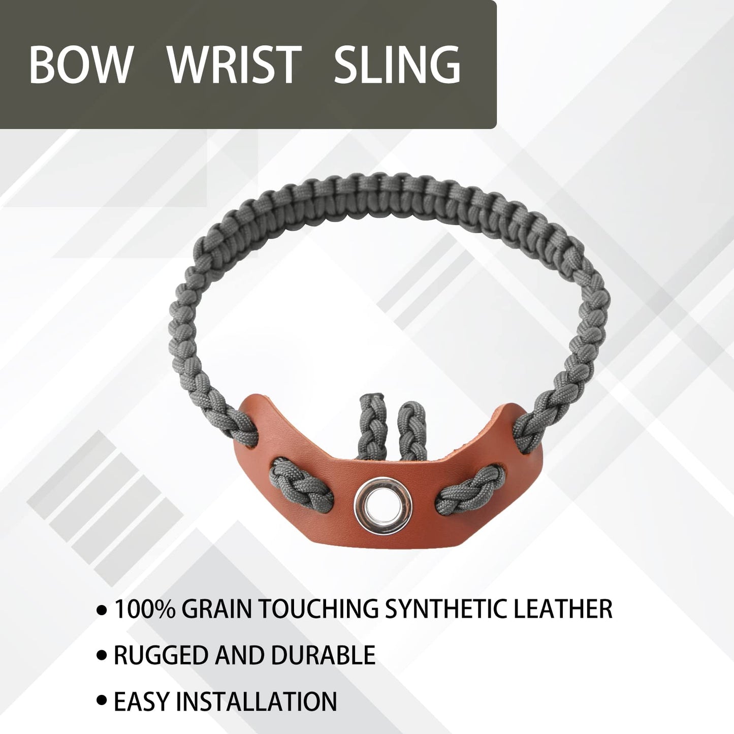 Elm Ray Archery Bow Wrist Sling 550 Paracord,Durable 100% Full Grain Leather with Strong Metal Grommet,Comfortable and Light,Fit Compound Bow Stabilizer & Recurve (Gray)