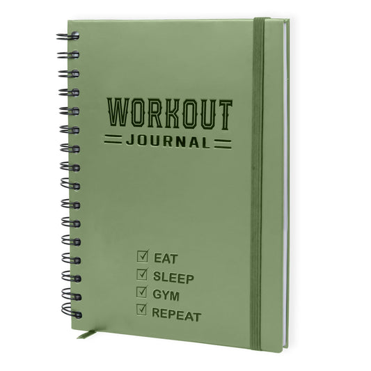 Hardcover Fitness Journal Workout Planner for Men & Women - A5(5.7" x 8.3") Sturdy Workout Log Book to Track Gym & Home Workouts - Green