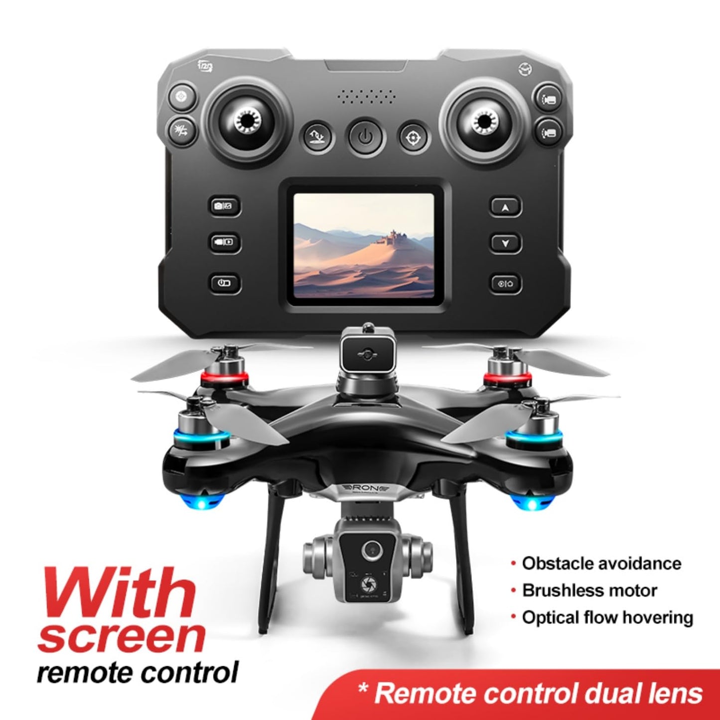 RC Drone With Screen Display Remote Control, 1080P Dual Camera,Brushless Motor, Optical Flow Hover, 360 Degree Flip, Speed Adjustment, APP Control, 2 Batteries, Adult Beginner-Friendly FPV Remote Control Hobby Quadcopter Helicopter Airplane