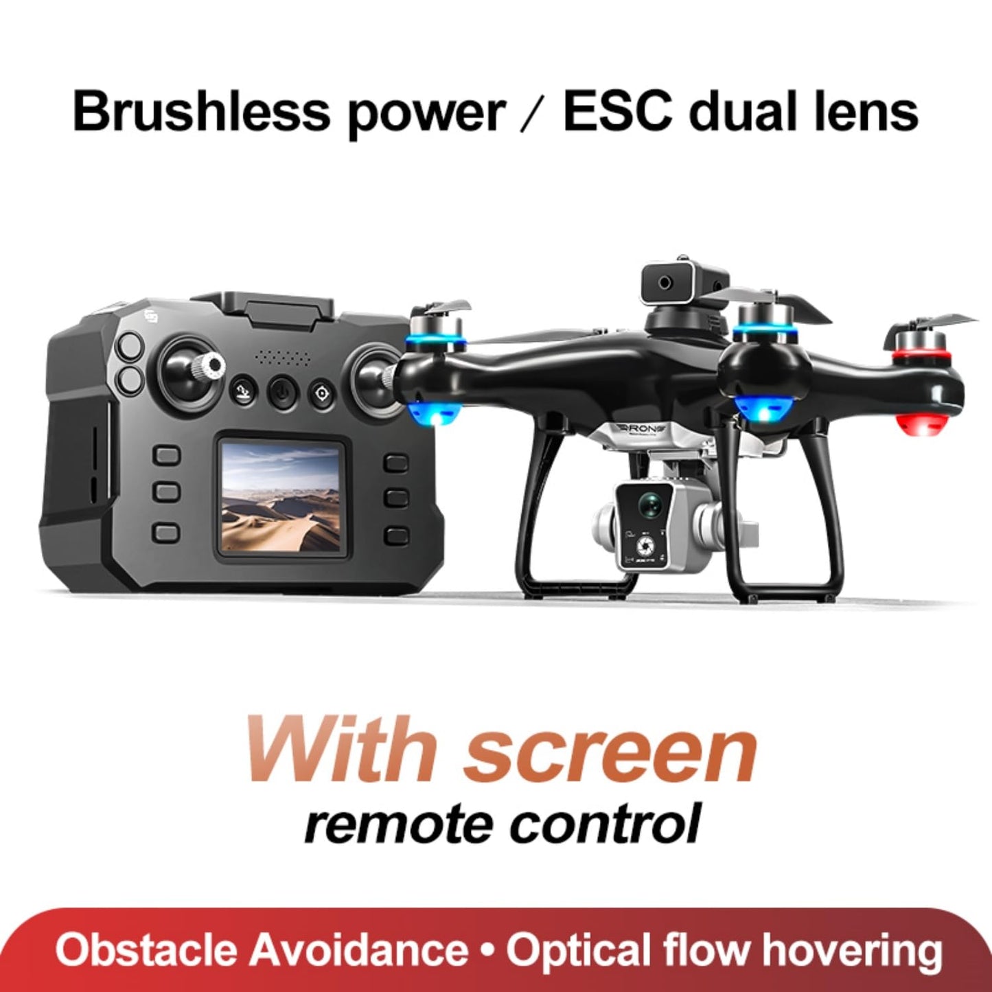 RC Drone With Screen Display Remote Control, 1080P Dual Camera,Brushless Motor, Optical Flow Hover, 360 Degree Flip, Speed Adjustment, APP Control, 2 Batteries, Adult Beginner-Friendly FPV Remote Control Hobby Quadcopter Helicopter Airplane