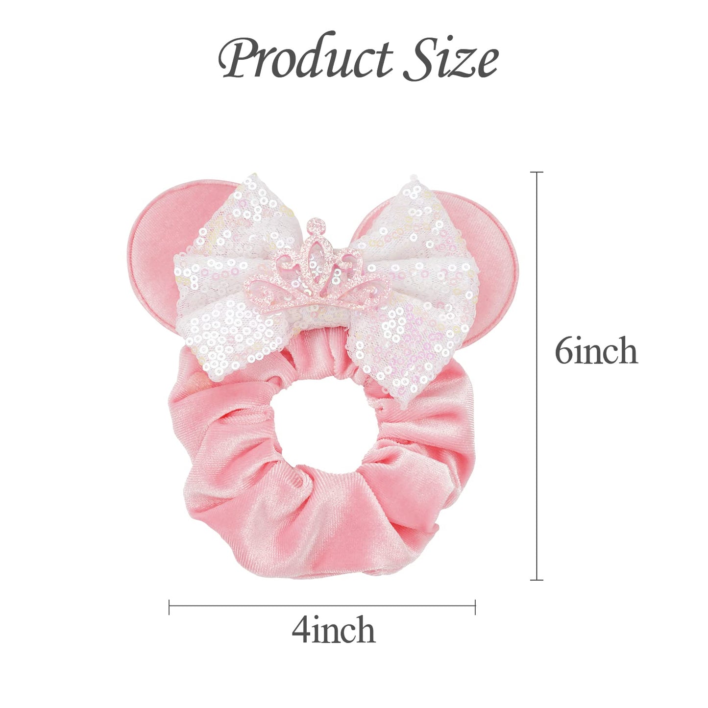 6 Pack Mouse Ears Scrunchies Velvet Sparkle Sequin Bows Hair Scrunchies Hair Ties Elastic Rubber Bands Christmas Ponytail Holders for Kids Women Girls Adult Christmas Party Decoration