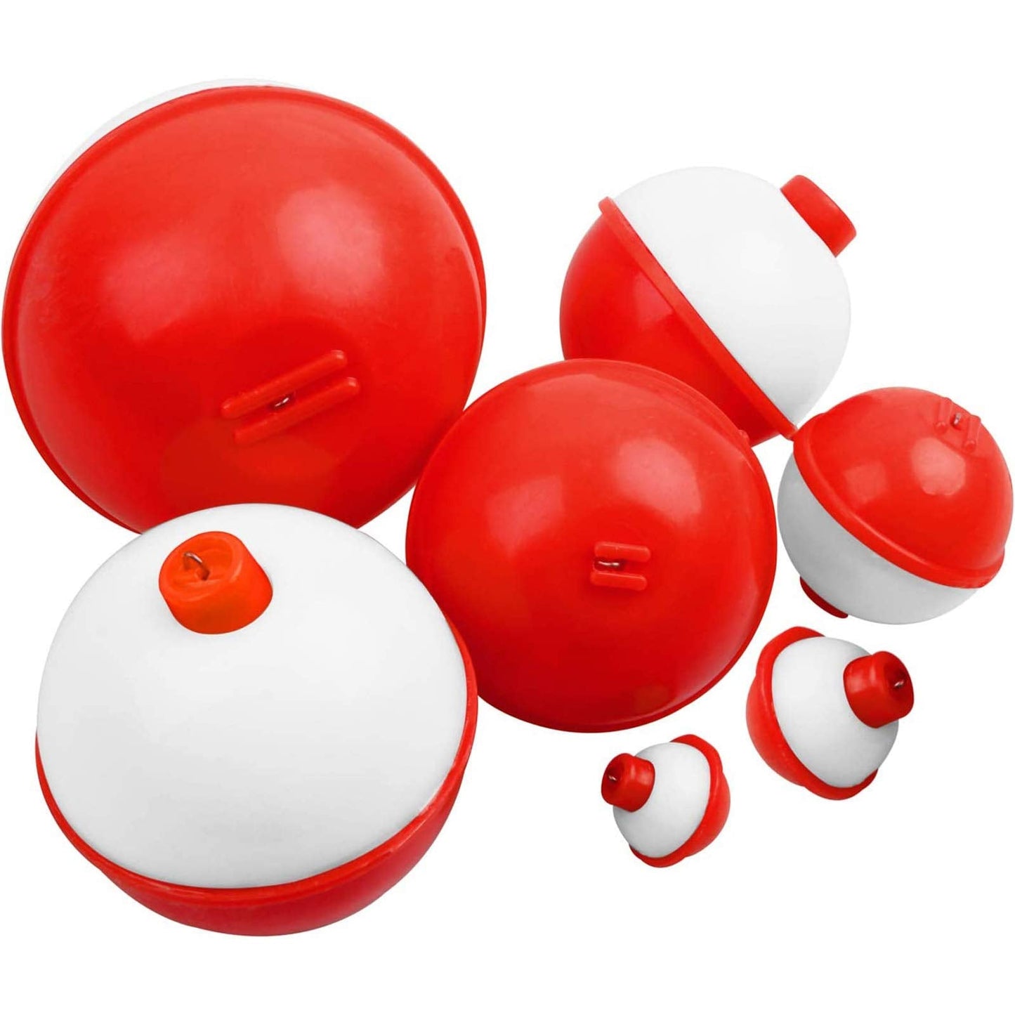 Fishing Bobbers Set Snap Hard ABS on Red/White Fishing Floats Bobbers Push Button Round Buoy Floats Fishing Tackle Accessories Size: 0.5/0.75/1/1.25/1.5/2/2.5 Inch 10pcs-50pcs/lot