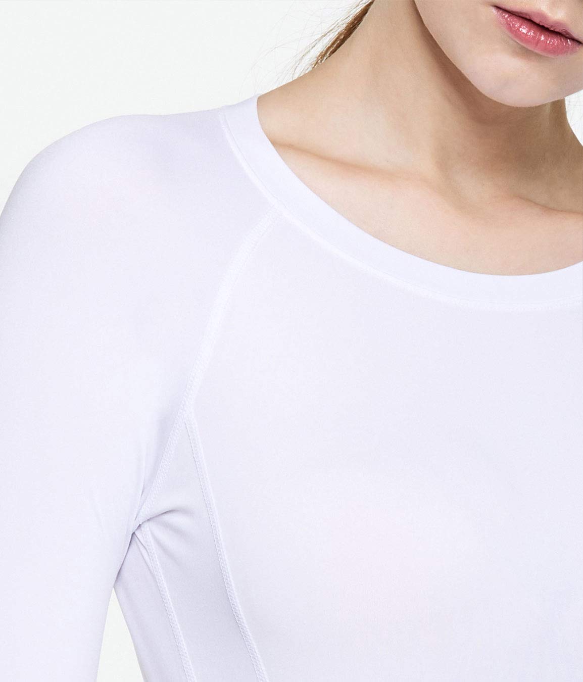 ATHLIO Women's Thermal Long Sleeve Tops, Winter Fleece Lined Crew Neck Shirts, Lightweight Compression Base Layer, 3pack Shirts White/White/White, Large