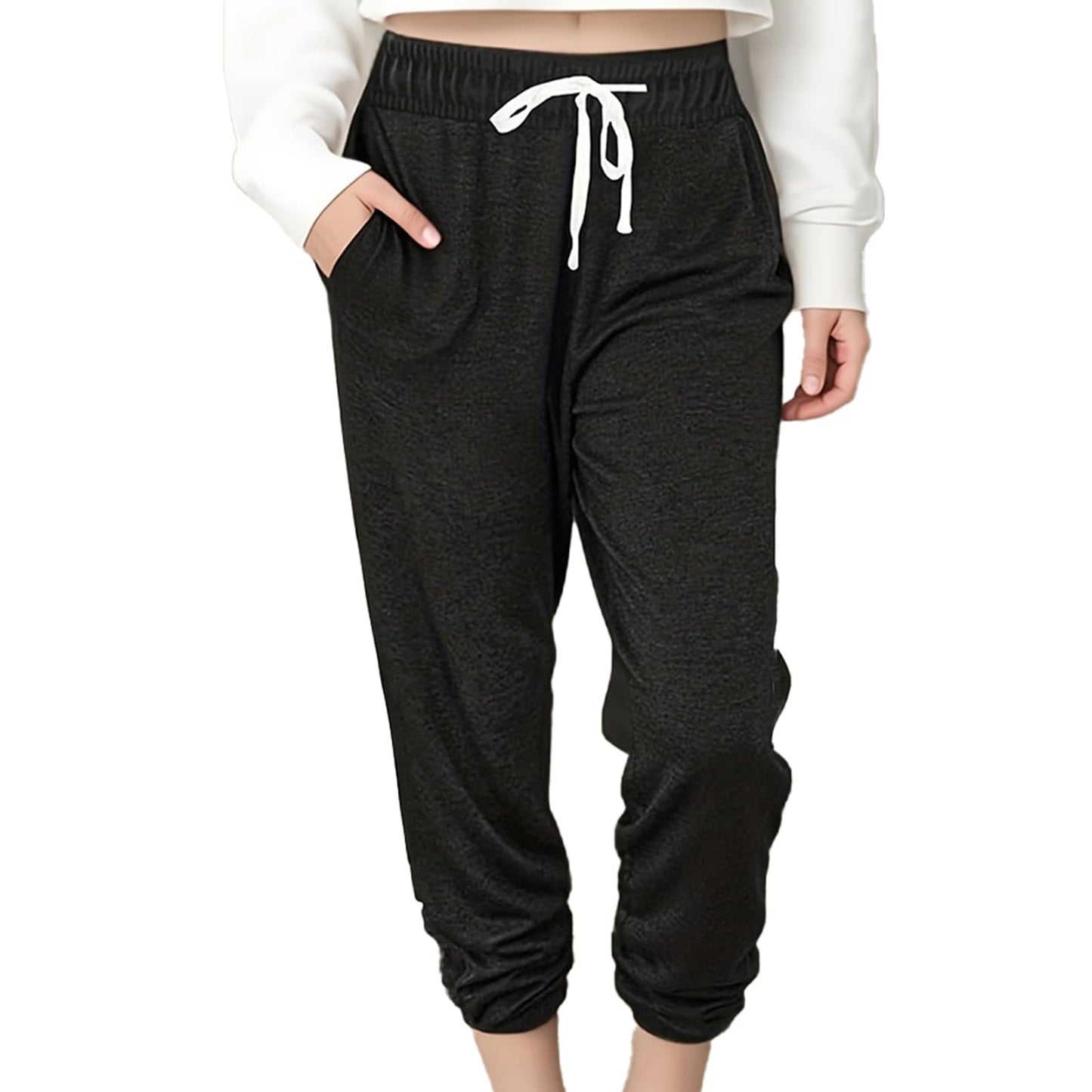 Women Baggy Sweatpants with Pockets Lounge Womens Pajams Pants Female Trouser Running Britches Joggers Fall Clothes Outfits Black
