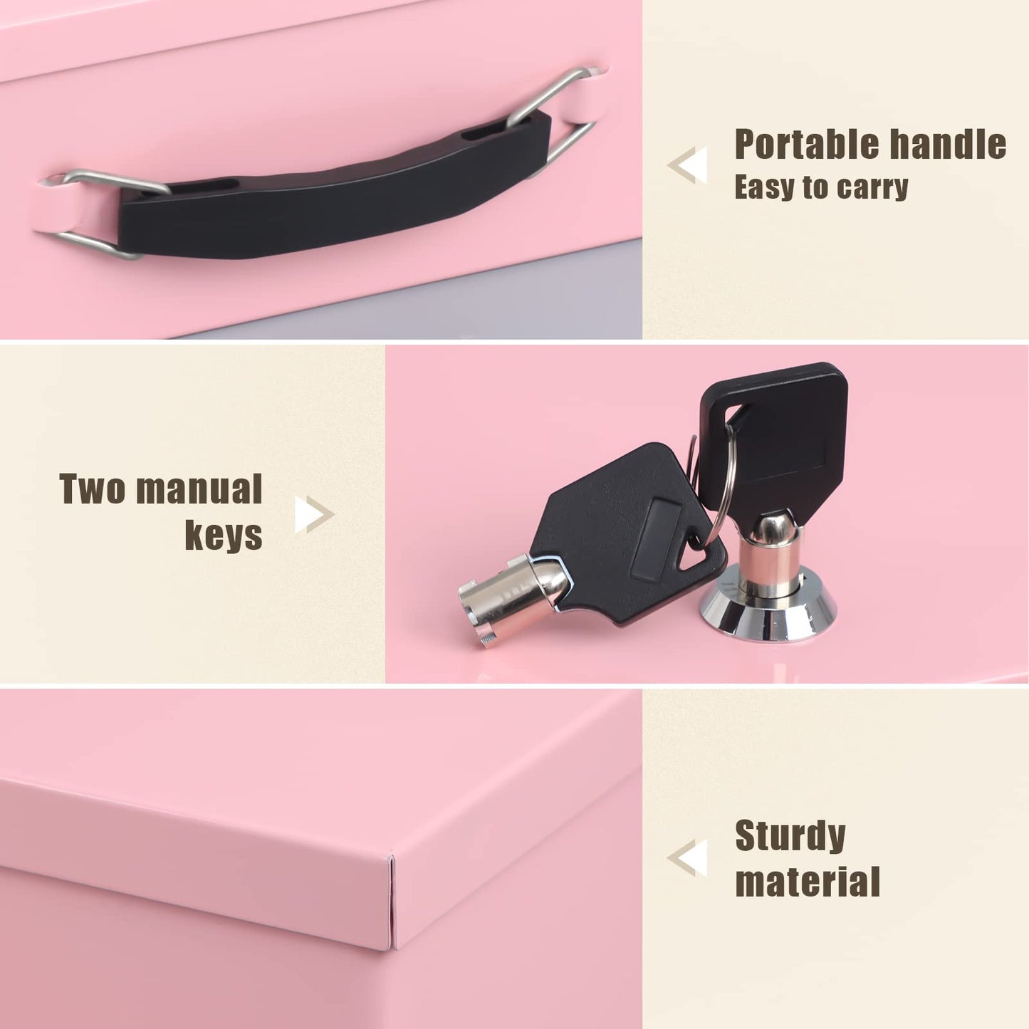 xydled Fire Resistant Safe Fire Safe Box with Key Lock for Home Office Security Storage for Valuables Documents,12.8 x 8.5 x 4.5 Inch,Pink