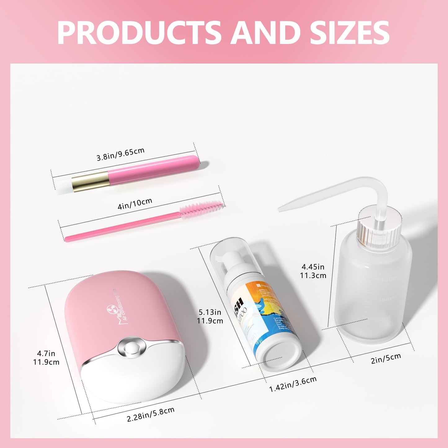 Setgnur Lash Cleaning Kit - 60ML Lash Shampoo with Lash Fan Cleaning Brush Rinse Bottle and 50 Pcs Mascara Brush, Rich Foam Lash Wash for Eyelash Extension Home Use(Pink)