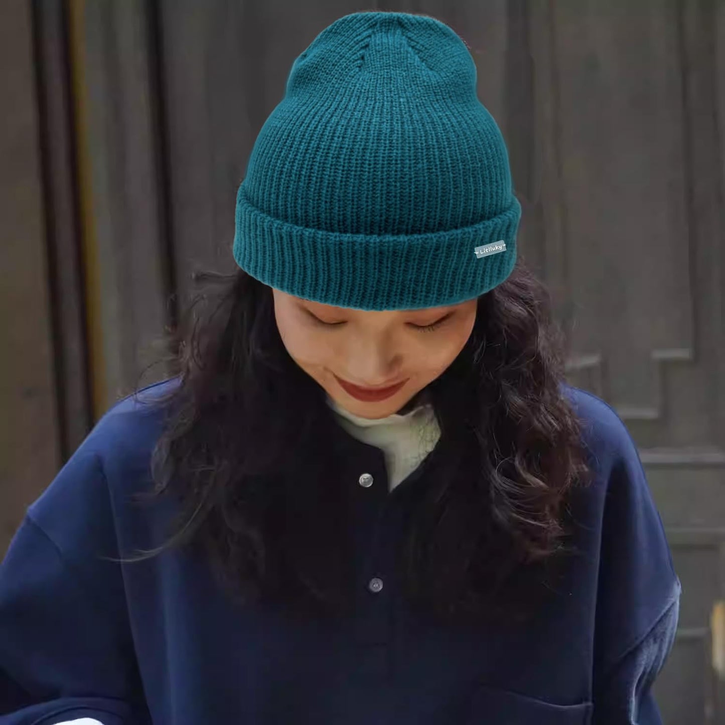 Litlluky Ribbed Knit Winter Beanie Cap, Winter Beanie Cap for Men Women, Winter Warm Hat Women, Peacock Green