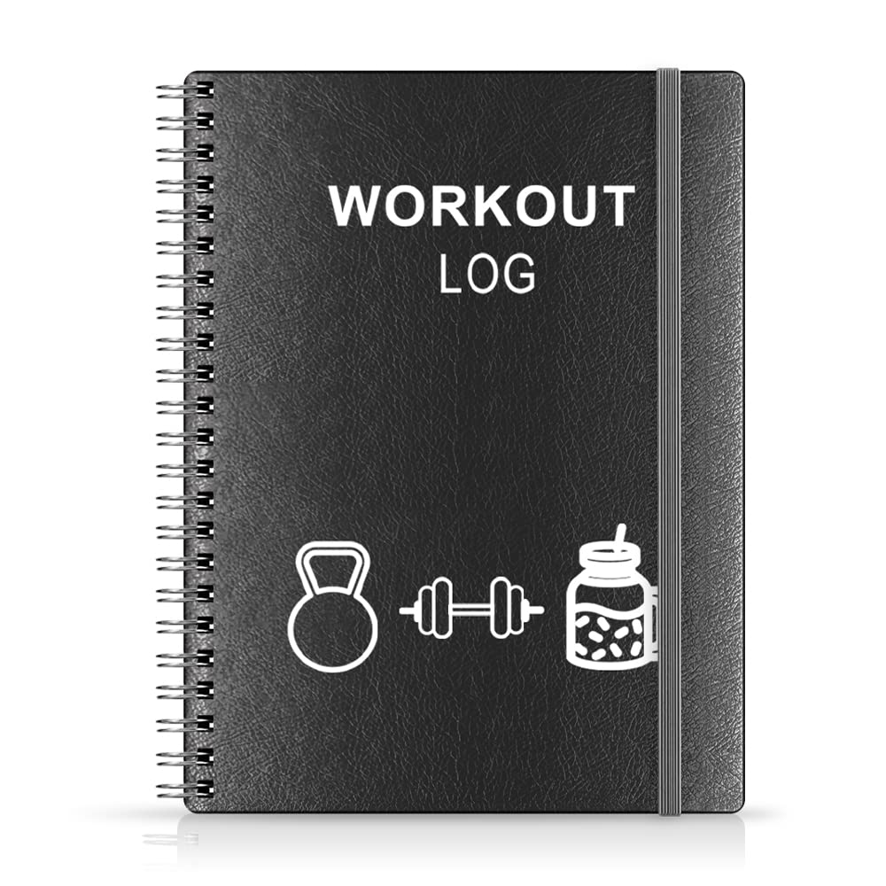 Workout Journal - A5 Fitness Journal/Workout Log Book to Track Weight Loss, GYM Journal, Bodybuilding Progress-Daily Health/Wellness Tracker, Exercise Journal for Women, Black PU Cover Fitness Planner