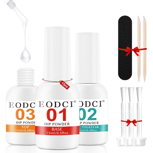 eodci Dip Powder Liquid Set,15ml Large Capacity Dipping Powder System Essential Set with Base & Top Coat,Dip Powder Activator, No Need Nail Lamp Cured,Good for Nail Salon and Nail Beginners