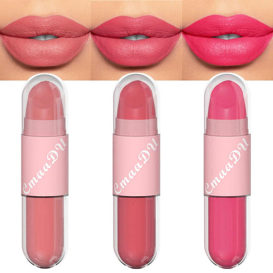 evpct 2 In 1 Matte Lipstick & Long Lasting Smudge Proof Liquid Lipstick Lip Gloss Stain 3Pcs Set for Women Dark Ruby Red Nude Beige Pink Mauve Matte Vegan Long Wear Waterproof 24 Hour Lipstick