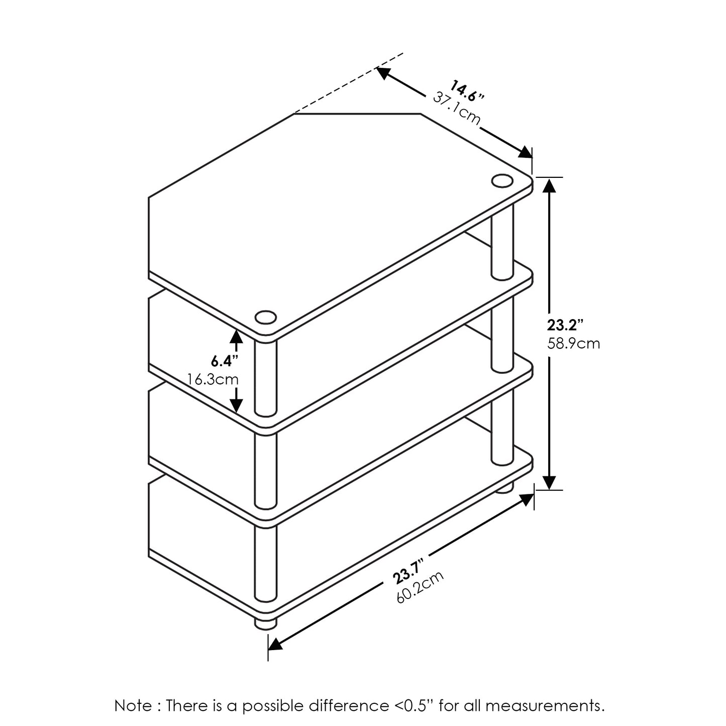 Furinno Turn-N-Tube Easy Assembly 4-Tier Petite Entertainment Center / TV Stand / TV Unit / TV Desk, Blackwood