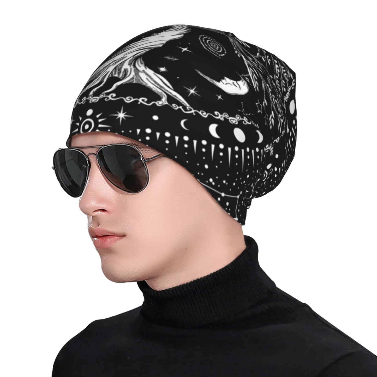 Tree of Life Black and White Star Night Sky Black Aesthetic Knit Hat Slouchy Skull Cap Beanie Hat for Men Women Gifts