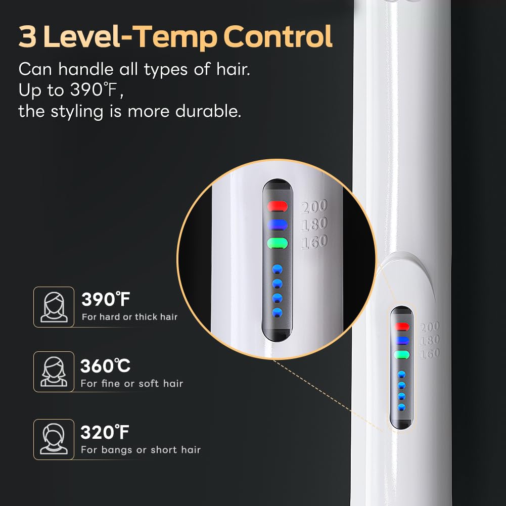 Cordless Hair Straightener and Curler 2 in 1 Ceramic Flat Iron Mini Cordless Portable Travel Hot Tools Straight Curl for Women Men USB Rechargeable with Pouch (White)