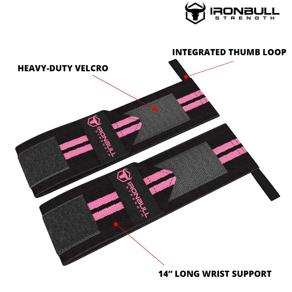 Women Wrist Wraps with Thumb Loops - 12" Professional Grade - Wrist Support Brace and Compression for Cross Training, Weight Lifting, Powerlifting, Strength Training (Black/Pink)