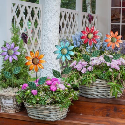 Metal Flowers for Outside,5 Pack 16.15" Decorative Garden Stakes with Swaying Flowers Head Yard Art,Spring Garden Decor for Lawn, Pathway & Yard