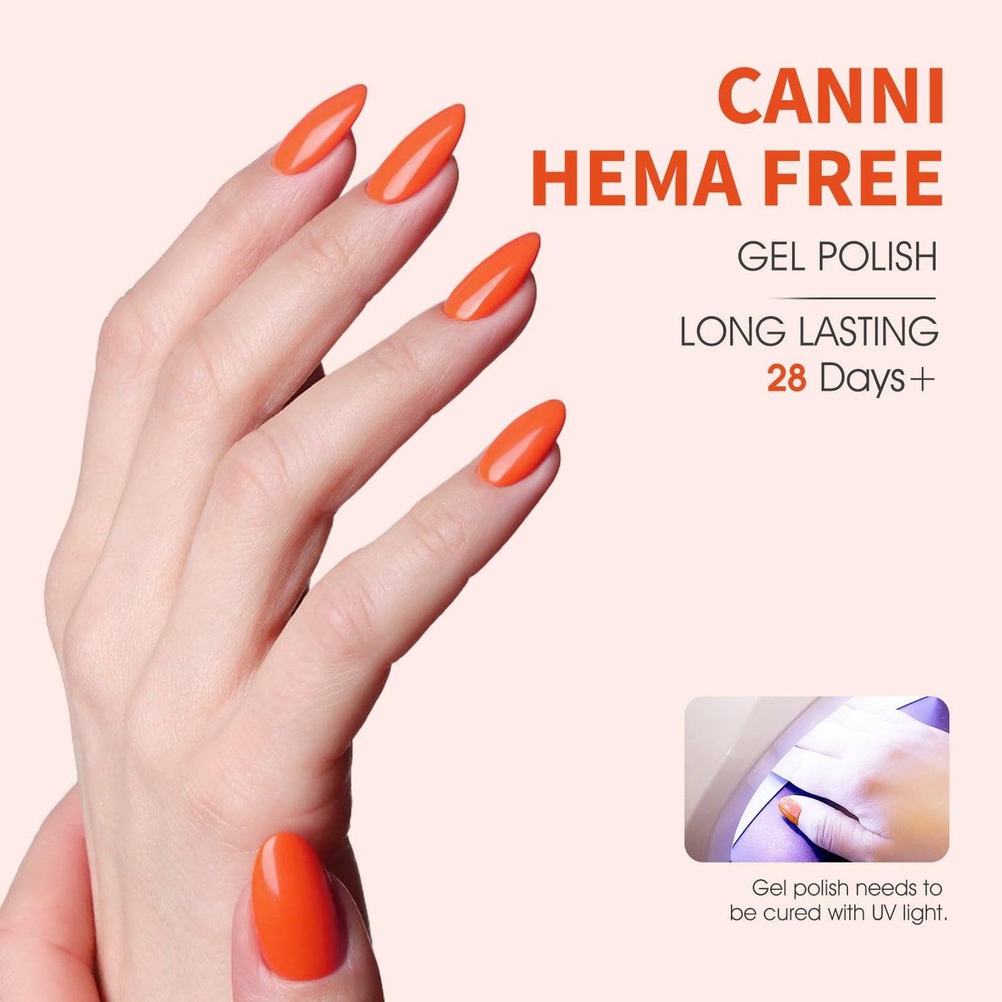 CANNI Bright Orange Gel Nail Polish, 1Pcs Neon Orange Gel Polish Red Orange Color Nail Polish Gel High Gloss Soak Off U V Gel Nail French Nail Manicure Salon DIY
