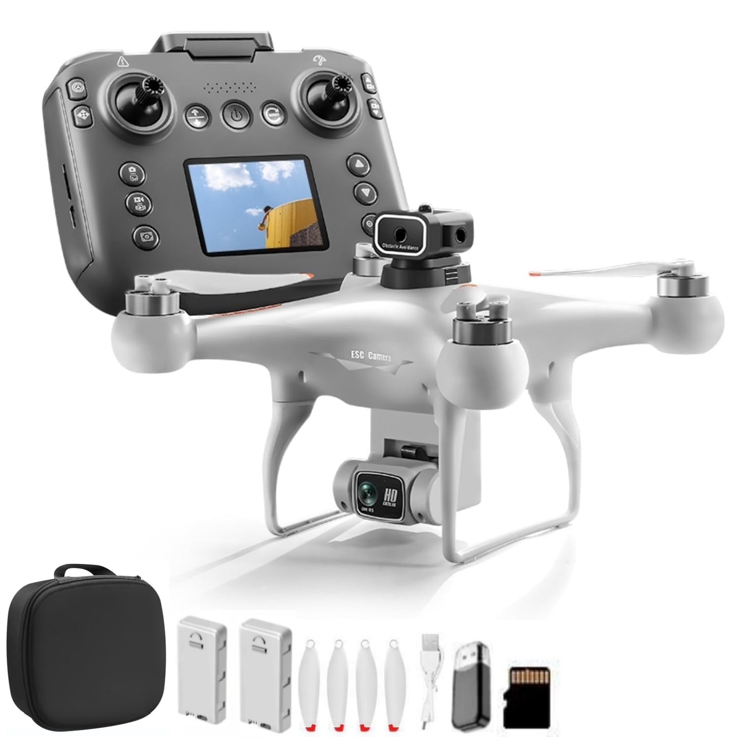 RC Drone With Screen Display Remote Control, Dual Camera, 360 Degree Flip, Optical Flow Hover, LED Lights, Speed Adjustment, One Click Takeoff And Landing, Fly Left And Right, 2 Batteries, Memory Card, Card Reader, Handbag, Beginner-Friendly FPV Remote Co