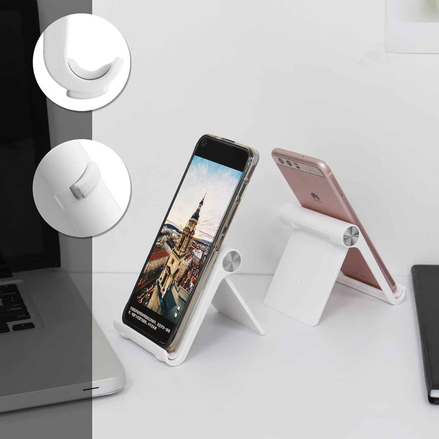 Mayten Foldable Cell Phone Stand for iPhone - Adjustable Phone Holder with Wide Compatibility, Portable Desktop Dock for iPhone 15/14/13/12/11/Pro/Max/SE, Galaxy, Pixel, Anti-Slip Design (White)