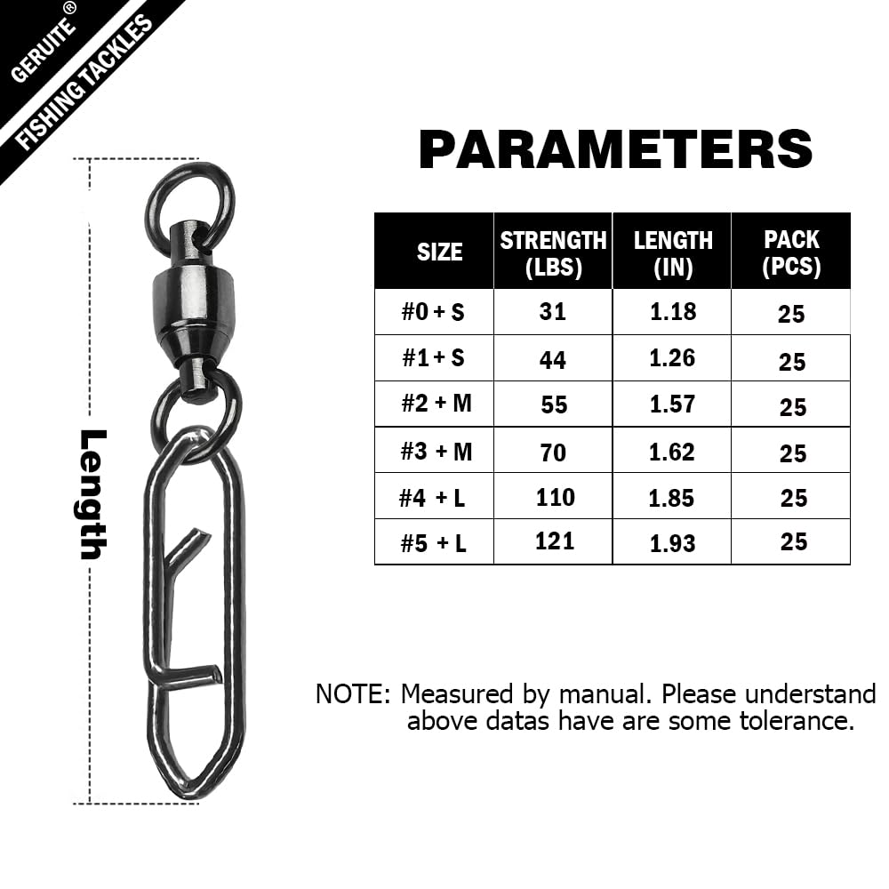 GERUITE Snap Fishing Swivels Ball Bearing Swivel High Strength Fishing Swivels Saltwater Stainless Barrel Swivel for Freshwater Fishing #4(25 Pcs)
