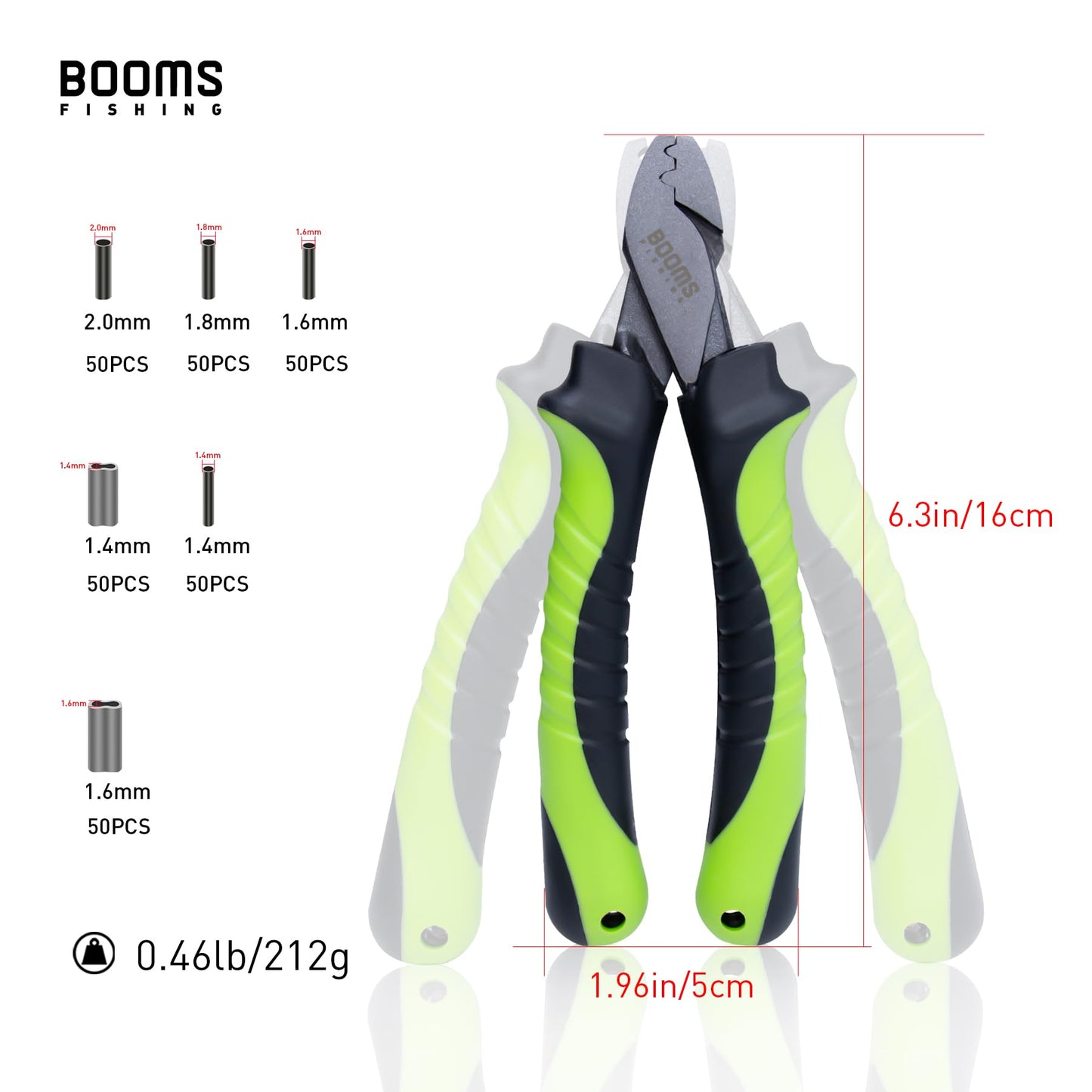 Booms Fishing CP2 Fishing Crimping Tool for Single-Barrel Sleeves, with 300pcs Sleeves, Green