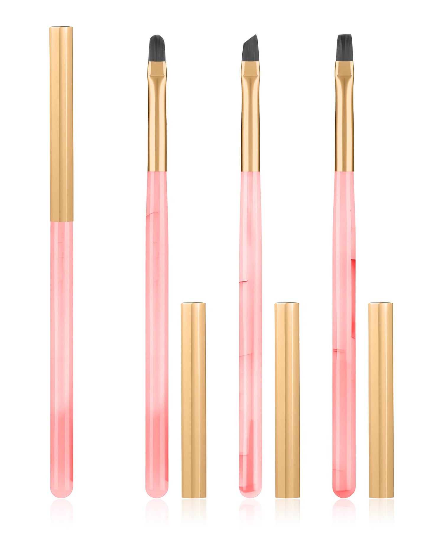 3PCS Nail Polish Clean Up Brush, Round&Falt&Angled Acetone Resistant Nail Brush for OPI Nail Polish Remover, Fingernail Cleaning Brushes at Home Nail Art and Designs(Emerald Pink)