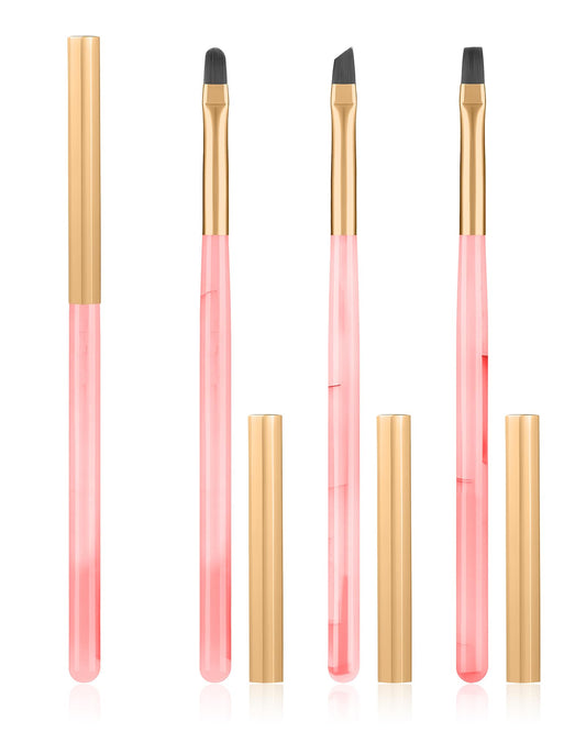 3PCS Nail Polish Clean Up Brush, Round&Falt&Angled Acetone Resistant Nail Brush for OPI Nail Polish Remover, Fingernail Cleaning Brushes at Home Nail Art and Designs(Emerald Pink)