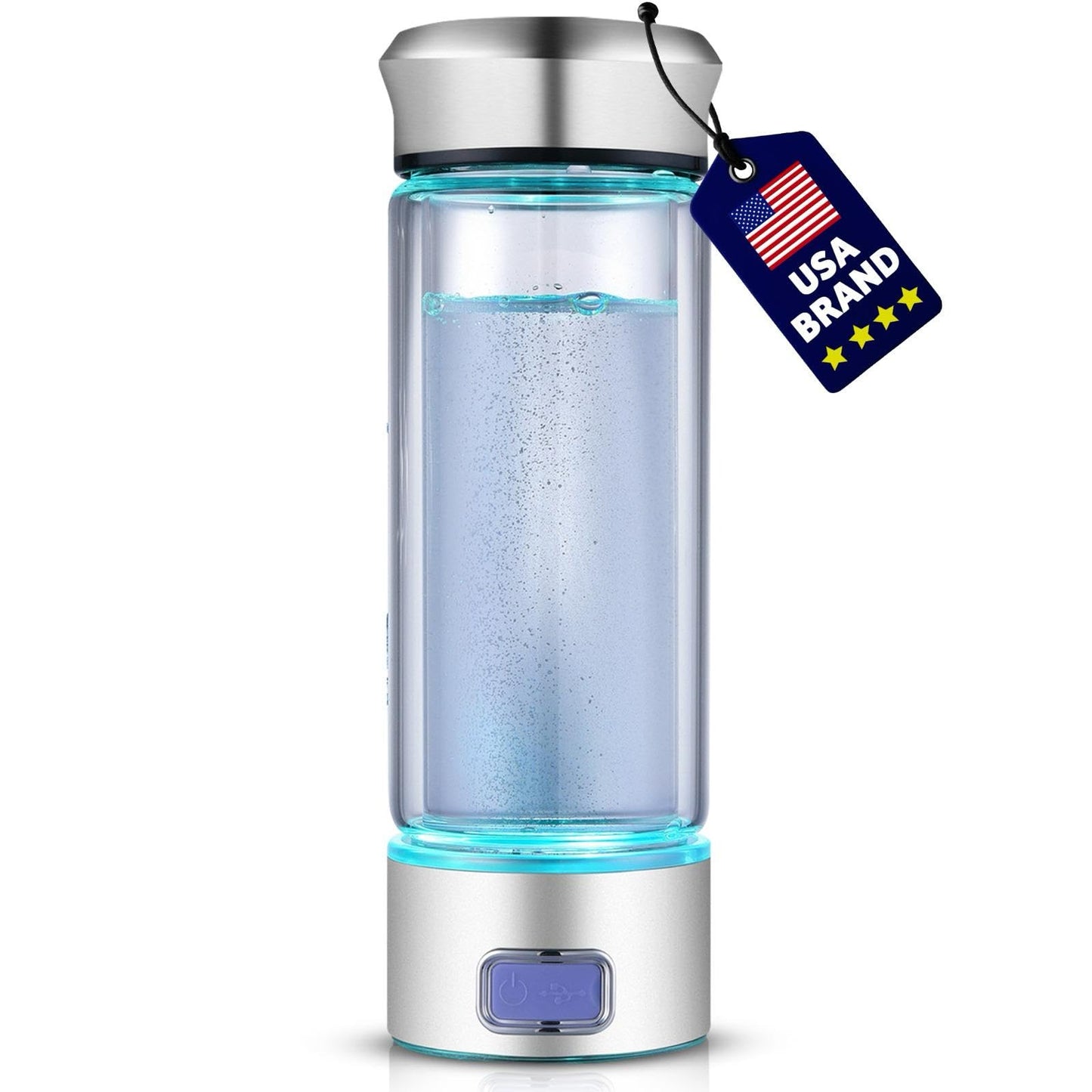 LevelUpWay - Hydrogen Water Bottle Up to 4000PPB SPE PEM Technology Water Ionizer (Borosilicate Glass, Silver)