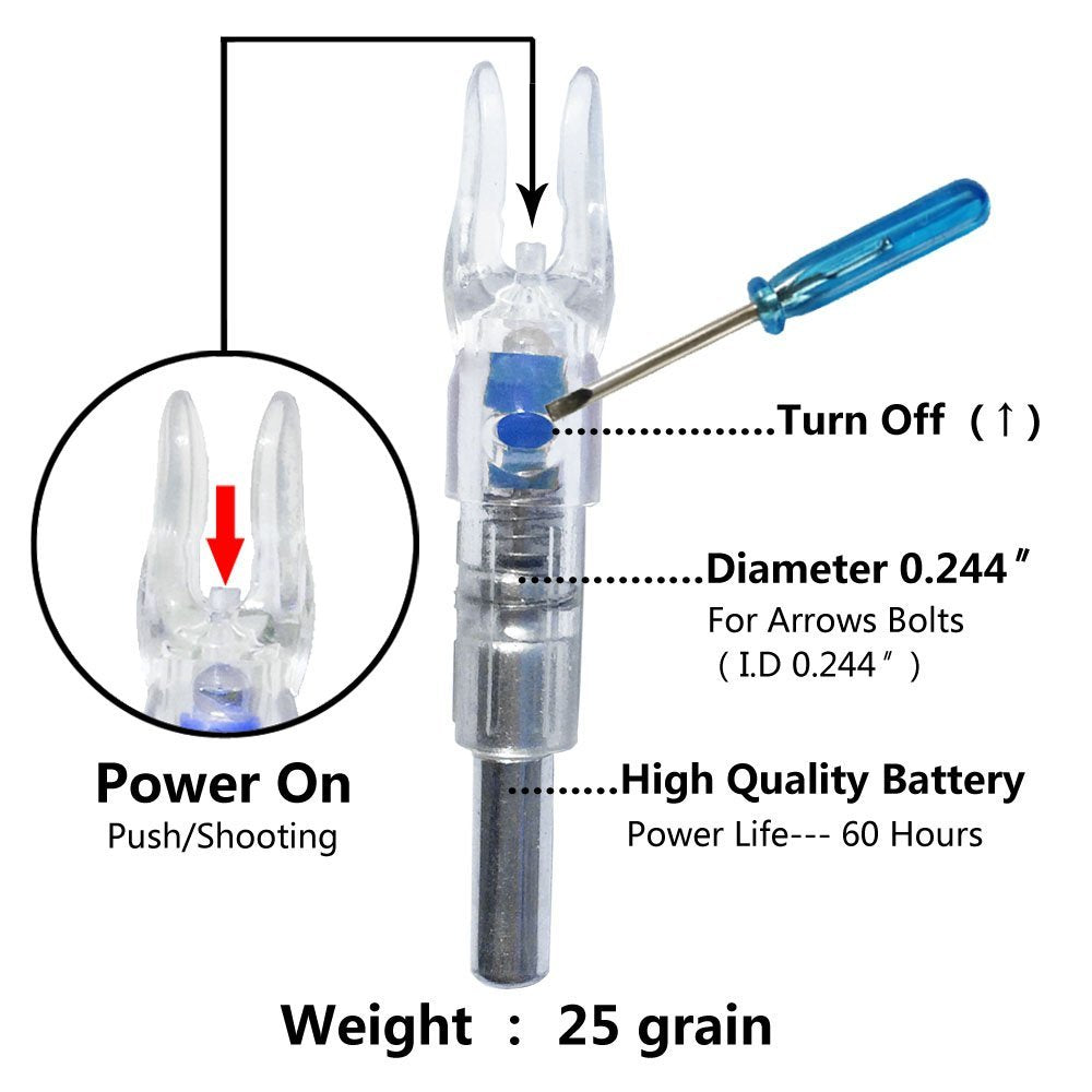 Reikawa 6PCS-S Lighted Nocks for Arrows with .244/6.2mm Inside Diameter Compound Bow Arrow Nock for Hunting Shooting