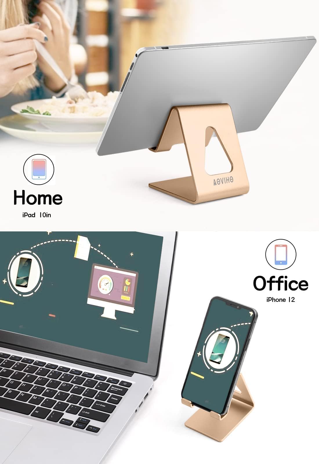 Aoviho Desk Cell Phone Stand Phone Holder, Aluminum Phone Cradle Dock for iPhone 15 14 13 12 pro Mini 11 X Xs max 8 7 6 6s Plus SE Samsung All Smart Phones, Rose Gold