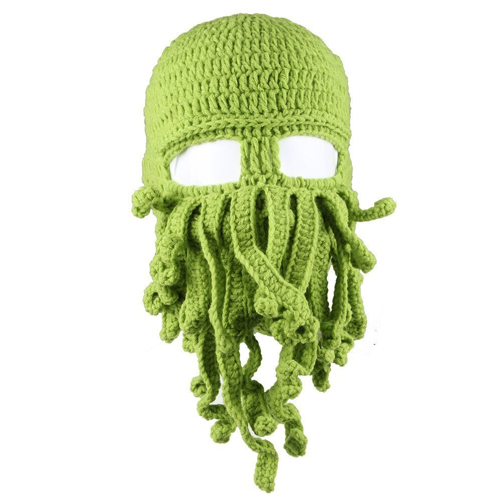 Kafeimali Men's Head Barbarian Vagabond Beanie Original Foldaway Beard Octopus Pirate Hats Bearded Caps (Green)