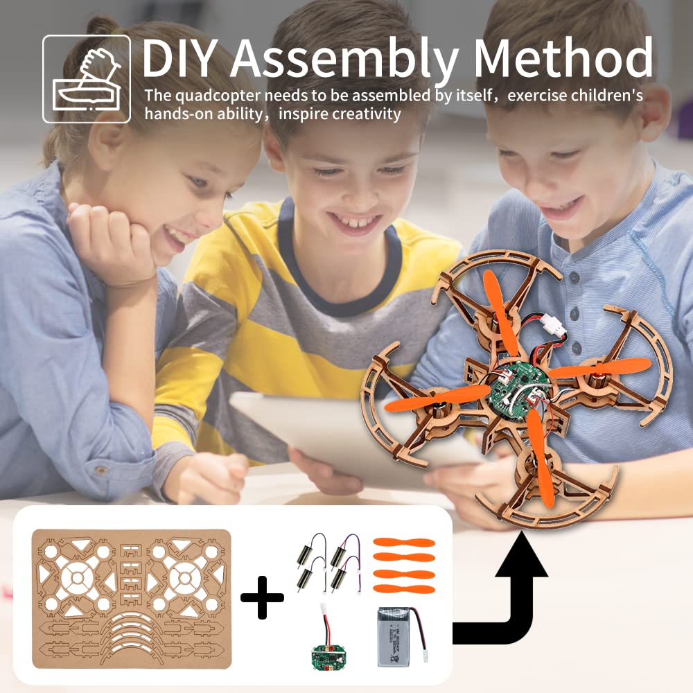 Diy Mini Wooden Drone RC Quadcopter Building Kits for Kids or Beginner,School Educational Science Kits Remote Control for Boys and Girls and Teens(Ages 5-7, 5-9, 8-12, 10+) gkfescc XYQ-2