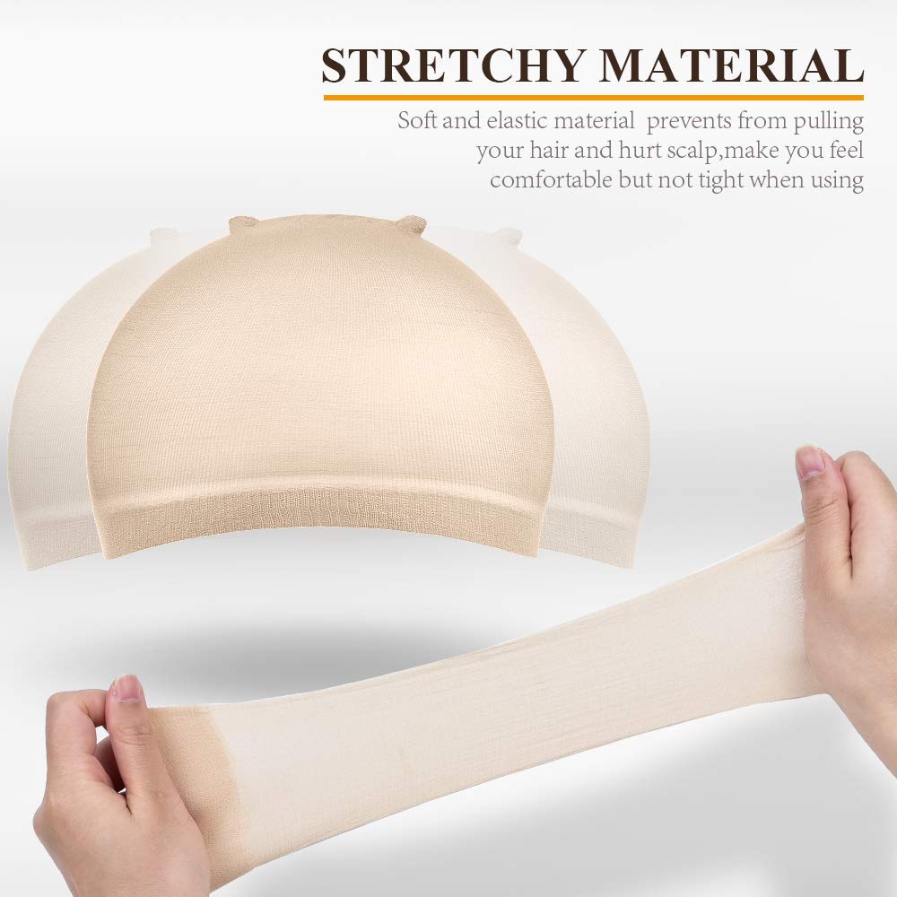 MORGLES 20 Pcs Wig Cap Beige, Stretchy Nylon Wig Caps for Women