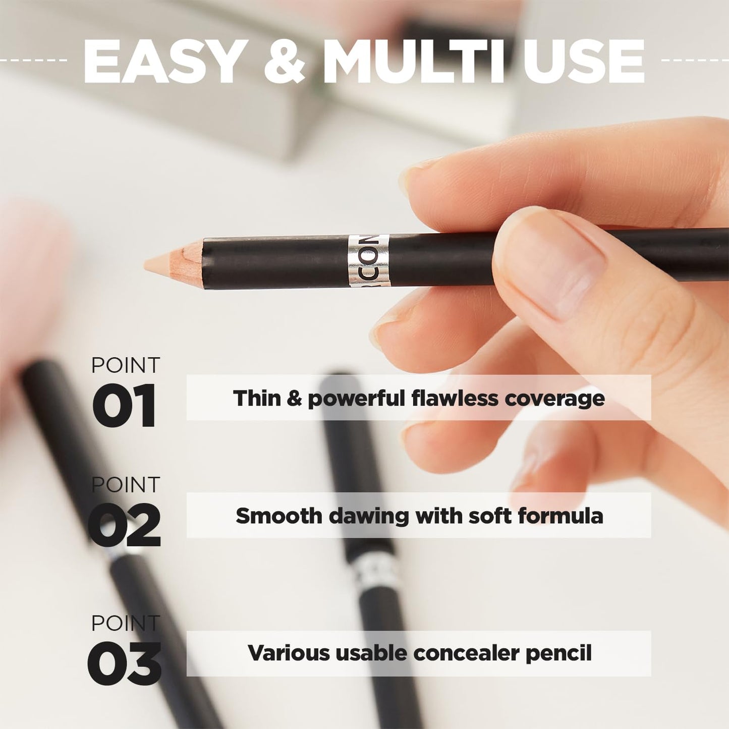 THESAEM Cover Perfection Concealer Pencil – Non Comedogenic spot Eraser - Conceal Blemish,Aging Spot,Acne&Freckle – Multi-Use Under Eye Concealer for Dark Circle,2g (0.5 Ice Beige)