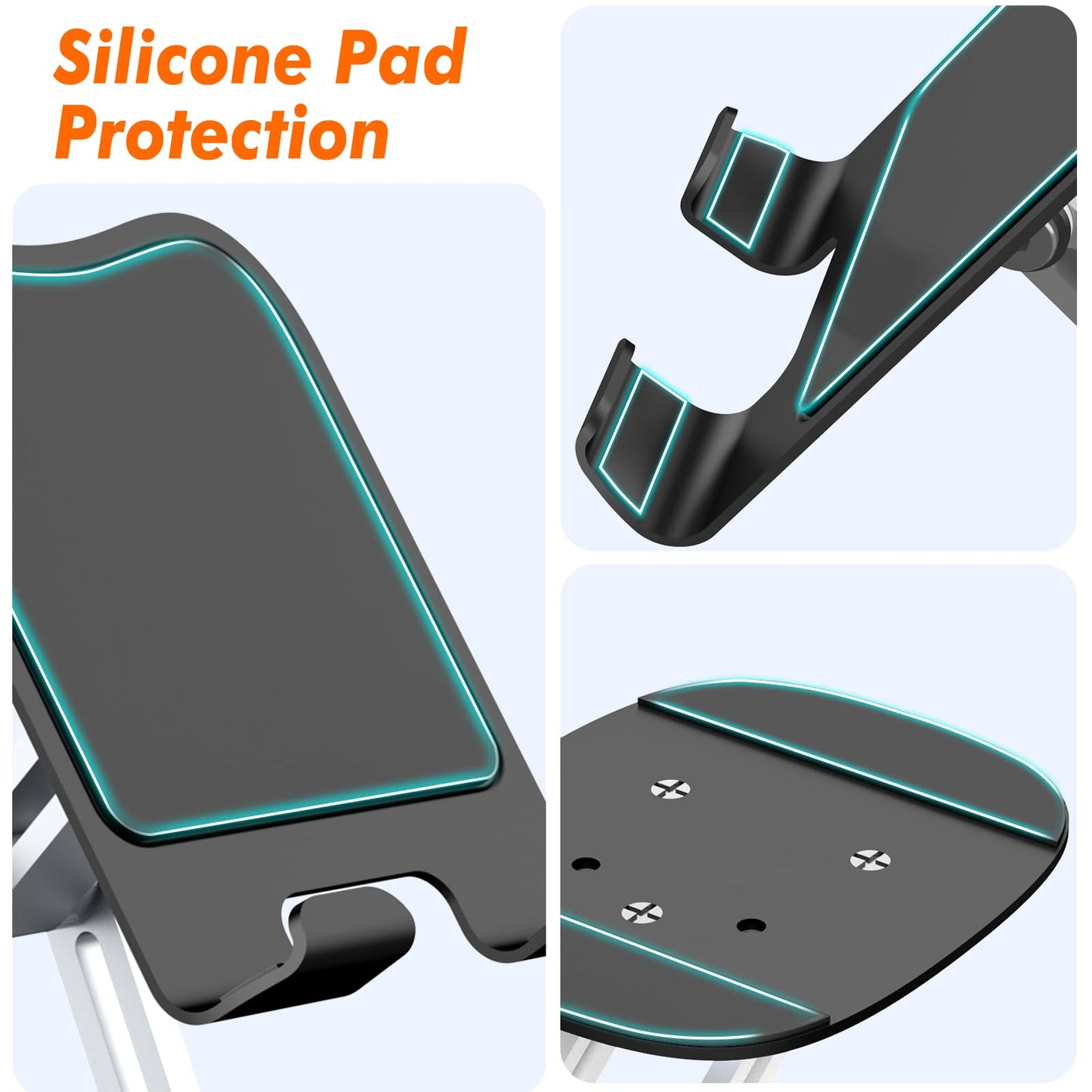 ZTGYGY Cell Phone Stand for Desk, Adjustable Foldable Desktop Phone Holder, 360 Degree Rotating Phone Stand for Recording Compatible with iPhone 16 15 14 13 12 11 Pro, Black