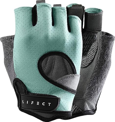 LIFECT Freedom Workout Gloves, Knuckle Weight Lifting Shorty Fingerless Gloves with Curved Open Back, for Powerlifting, Gym, Women and Men (Aqua, X-Small)