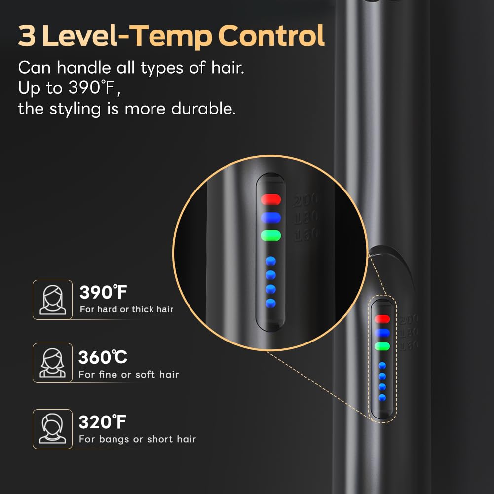 Cordless Hair Straightener and Curler 2 in 1 Ceramic Flat Iron Mini Wireless Portable Travel Hot Tools Straight Curl for Women Men USB Rechargeable with Pouch (Black)