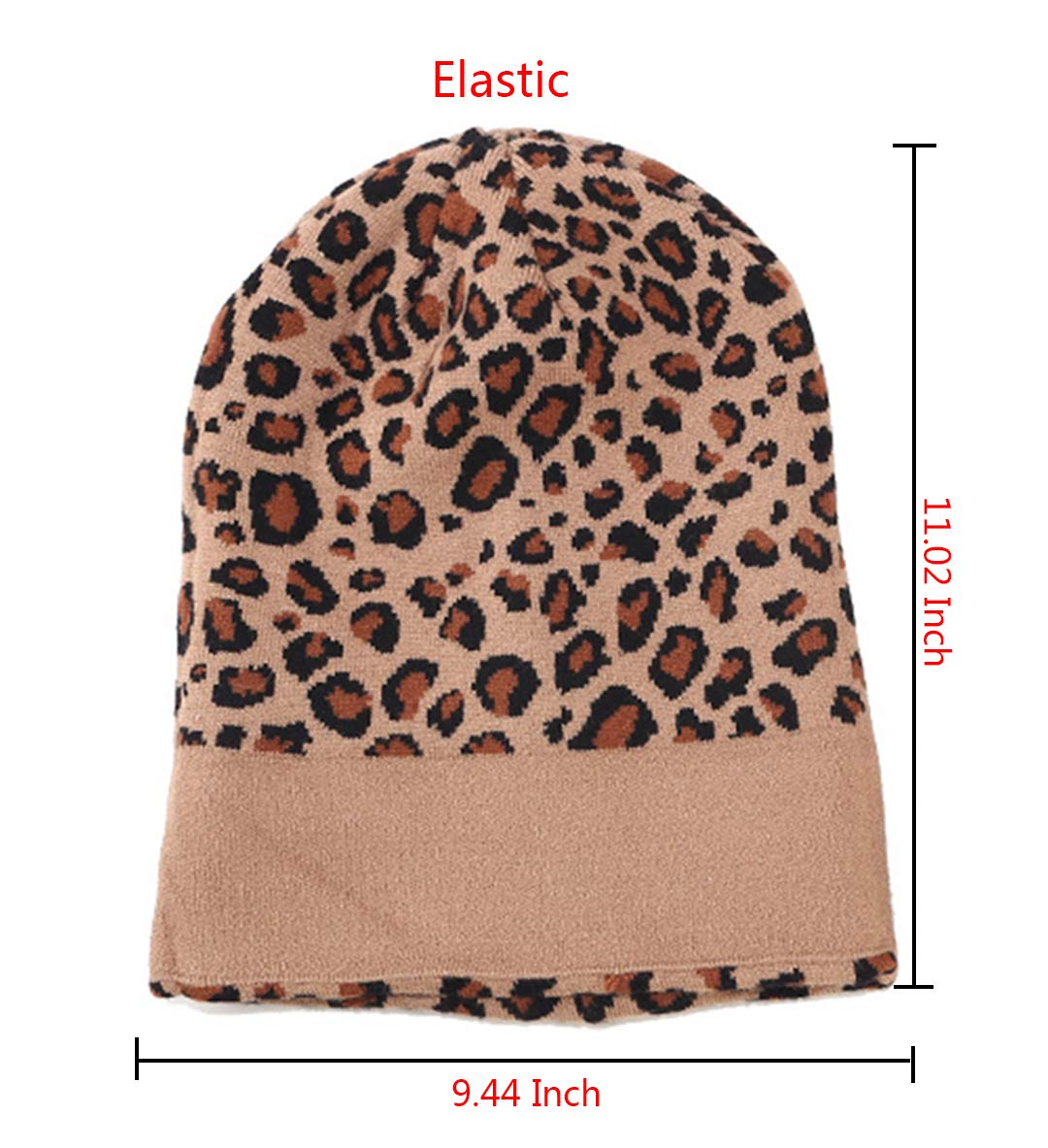 Leopard Print Beanie Hat Trendy Animal Pattern Skull Cap 2 Layers Cuffed Hats Winter Thick Knitted Watch Caps (Dark Gray)
