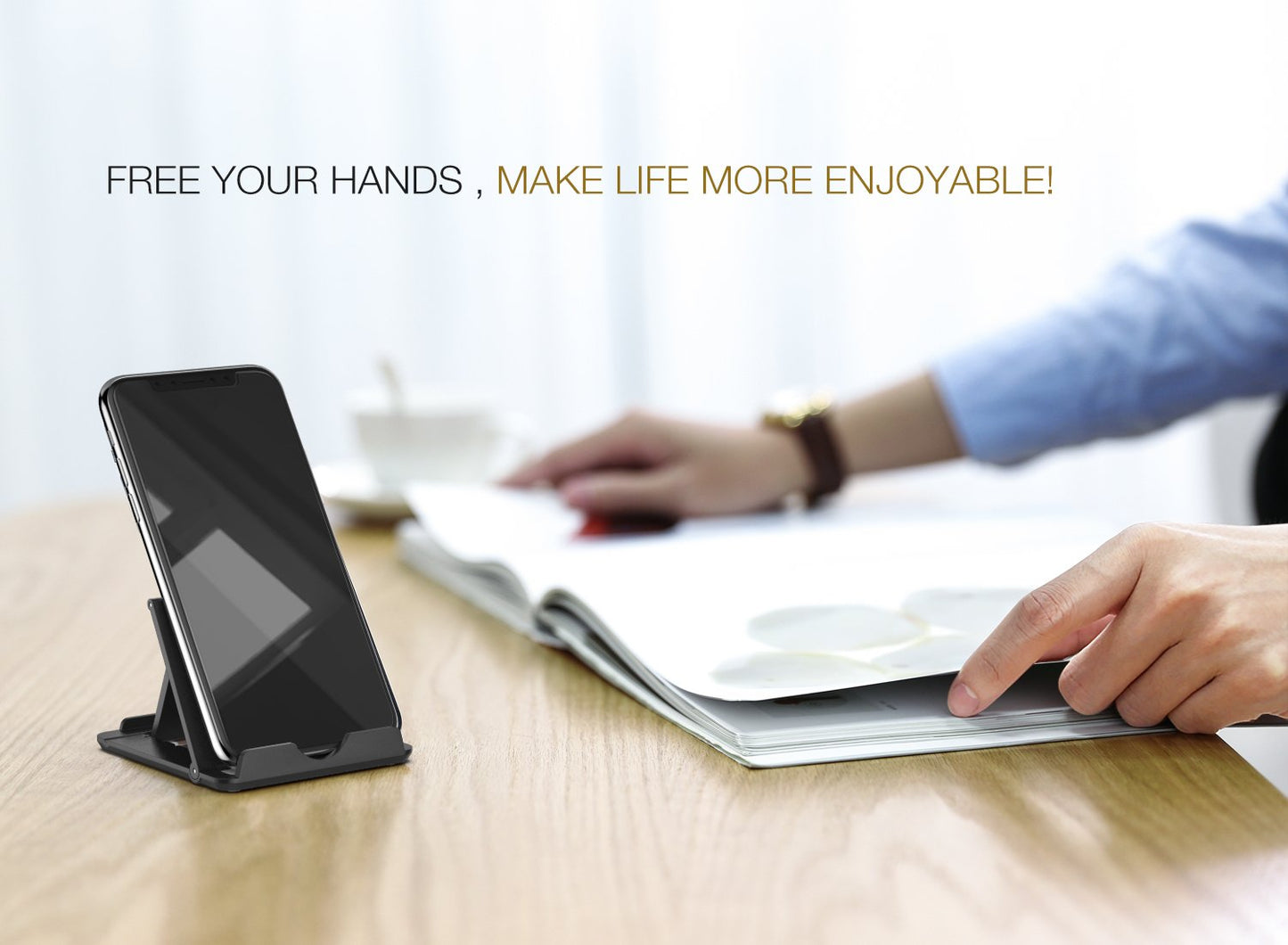 MoKo 2 Pack Phone/Tablet Stand, Foldable Desktop Holder for 4-11" Devices, Compatible with iPhone 14 Pro Max/14, iPhone 13/13 pro Max/12, iPad Air 4/Mini 6 2021, iPad 9th 10.2, Galaxy S20, Black