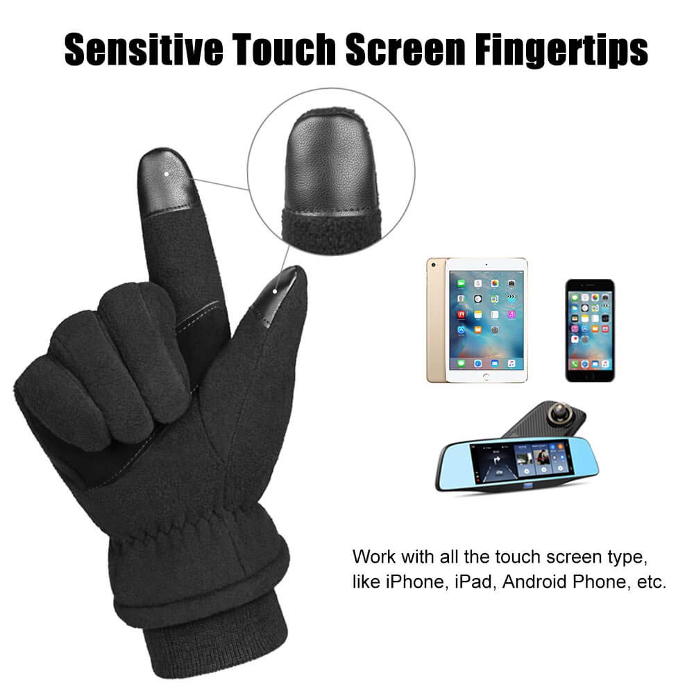 OZERO Winter Gloves Cold Proof Snow Work Thermal Glove Warm Polar Fleece Insulated Artificial Lamb Wool for Women and Men Large Black