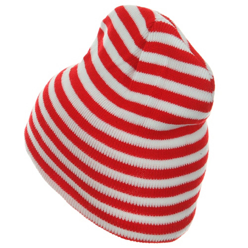 Trendy Striped Beanie - Red White OSFM