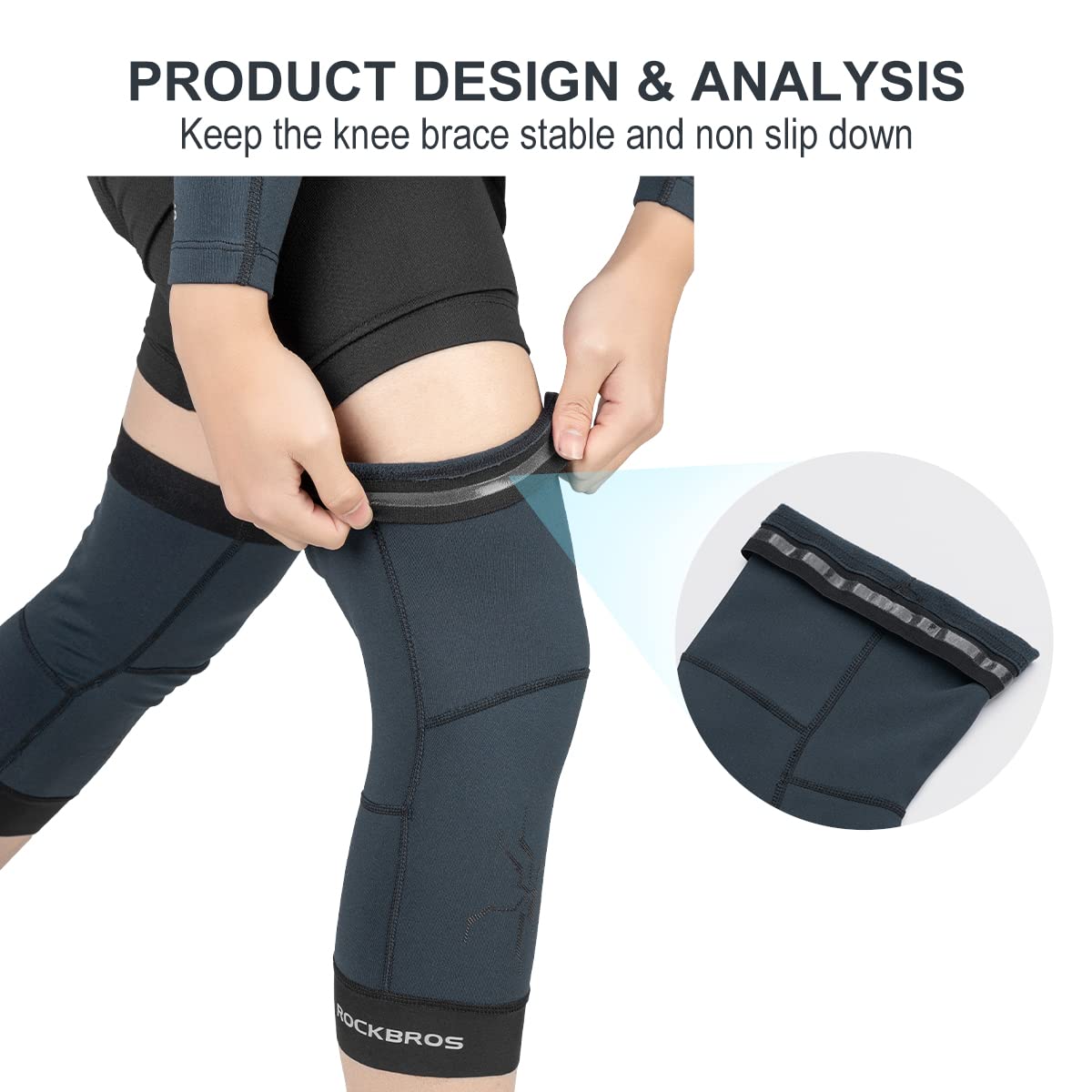 ROCKBROS Knee Warmer for Men Thermal Leg Warmer Knee Brace Anti-slip Knee Sleeves Winter for Basketball Cycling Knee Warmer